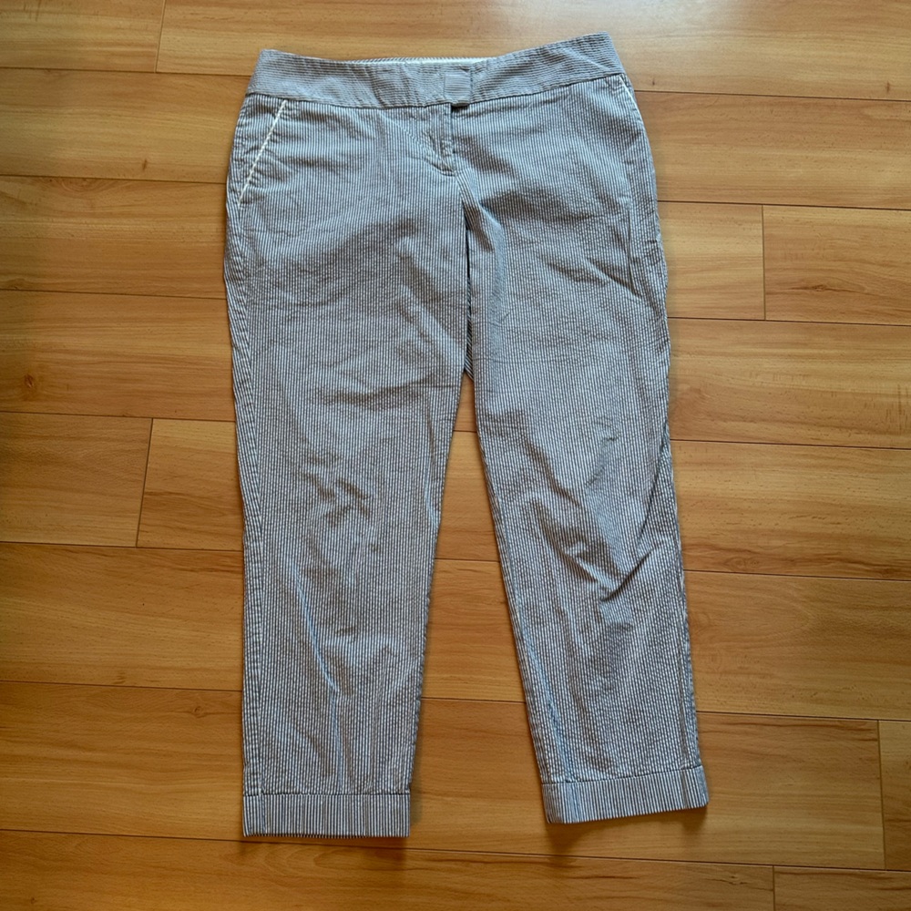 The Limited Stripe Seersucker Ankle Pant Cassidy fit  cropped light blue gray 12
